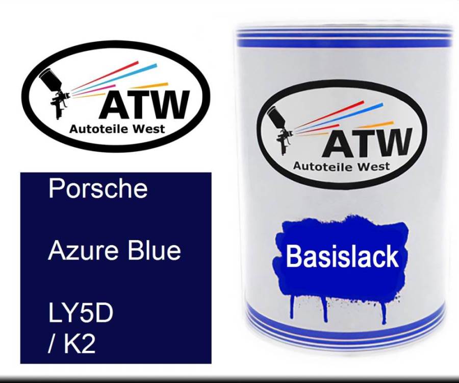 Porsche, Azure Blue, LY5D / K2: 500ml Lackdose, von ATW Autoteile West.